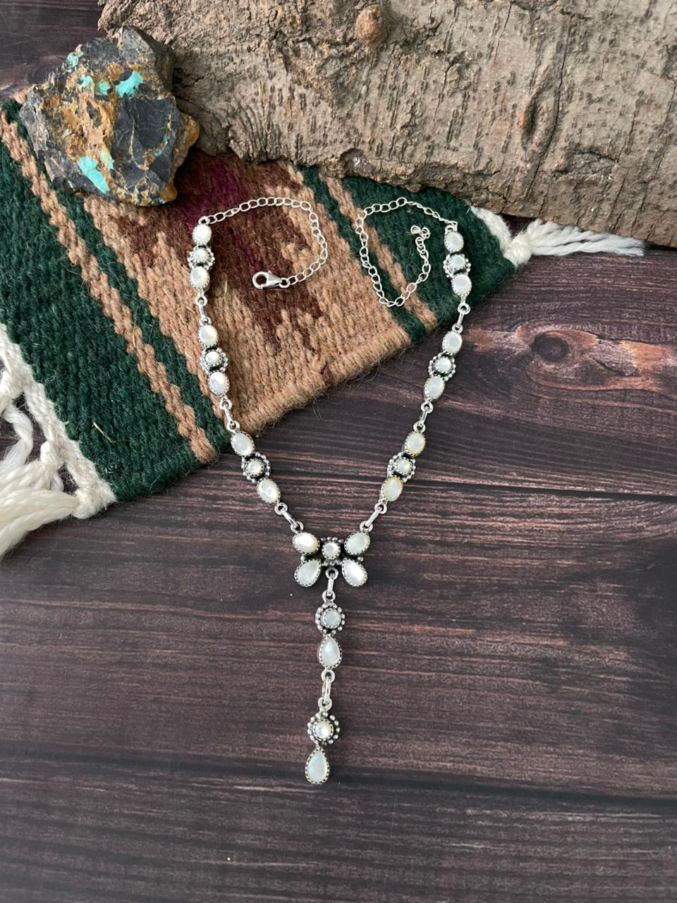 Handmade Sterling Silver Wedding Collection: Mother of Pearl Necklace "Signed Nizhoni"