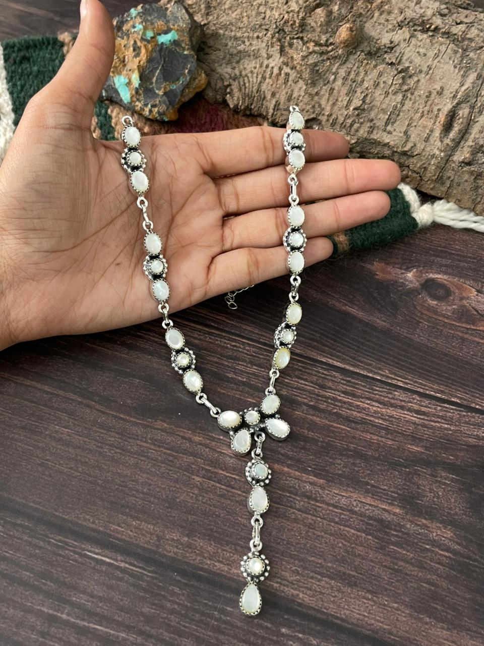 Handmade Sterling Silver Wedding Collection: Mother of Pearl Necklace "Signed Nizhoni"