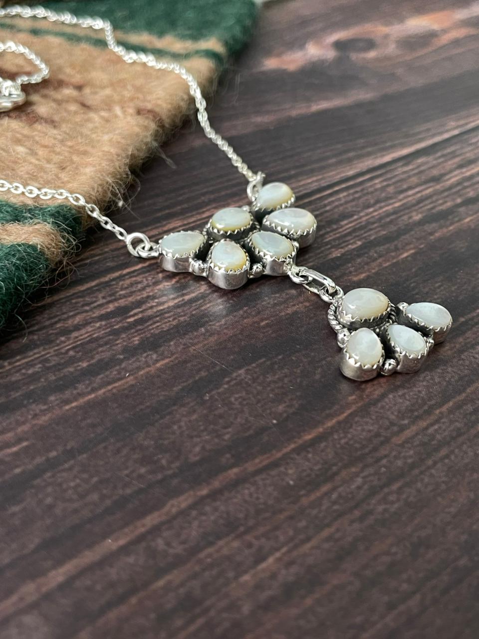 Handmade Sterling Silver Wedding Collection: Mother of Pearl Necklace "Signed Nizhoni"