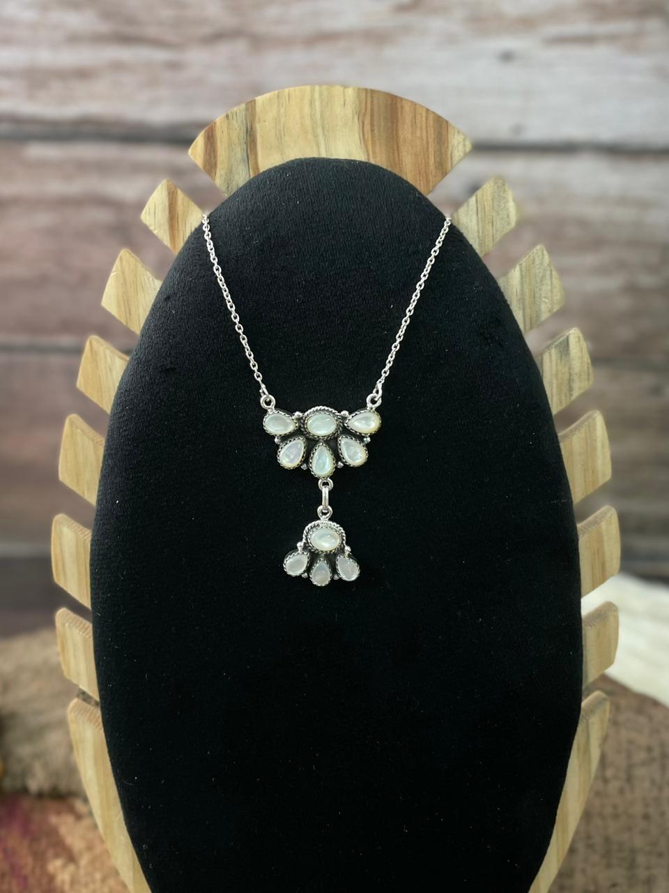Handmade Sterling Silver Wedding Collection: Mother of Pearl Necklace "Signed Nizhoni"