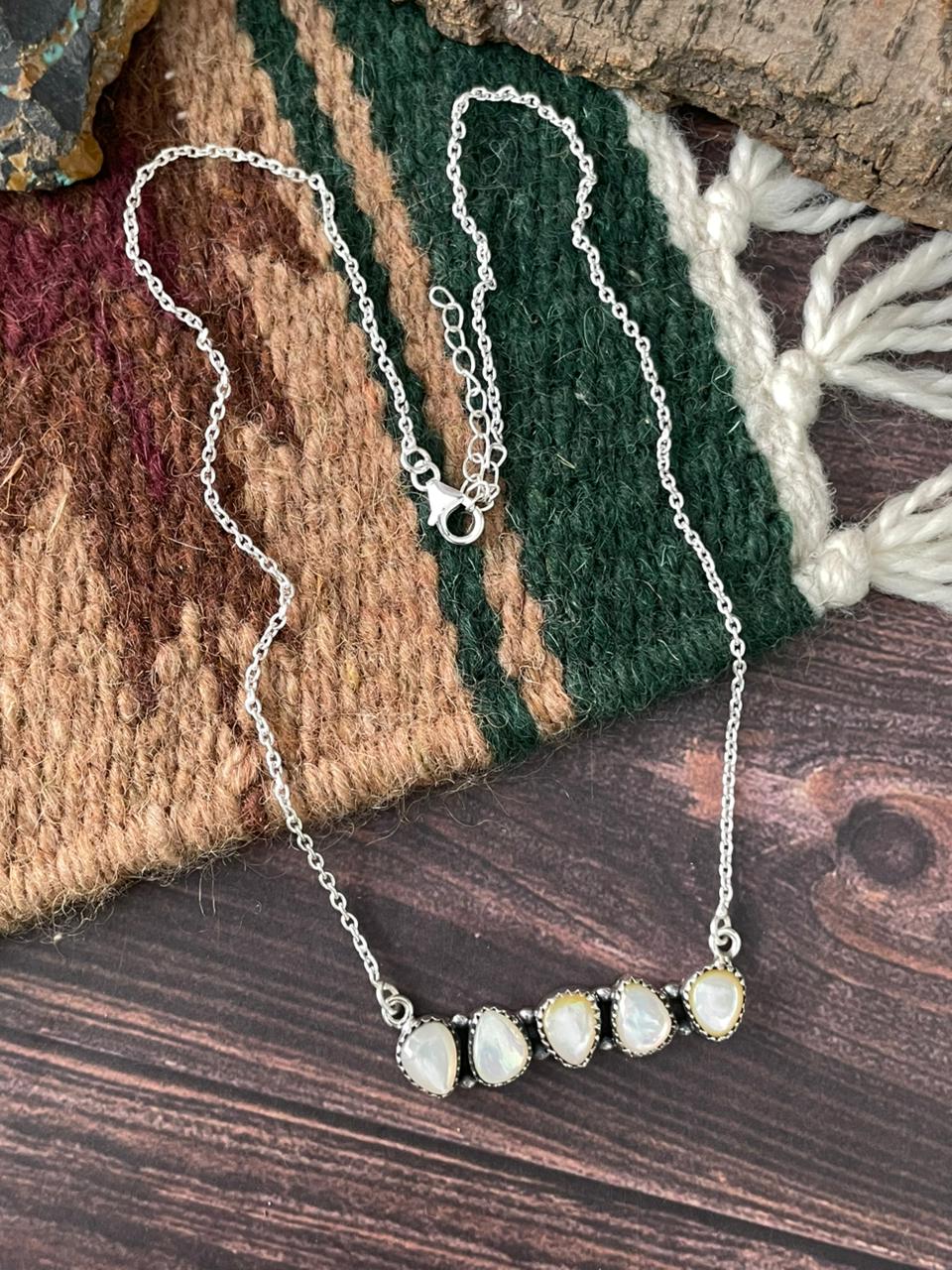 Handmade Sterling Silver Wedding Collection: Mother of Pearl Necklace "Signed Nizhoni"