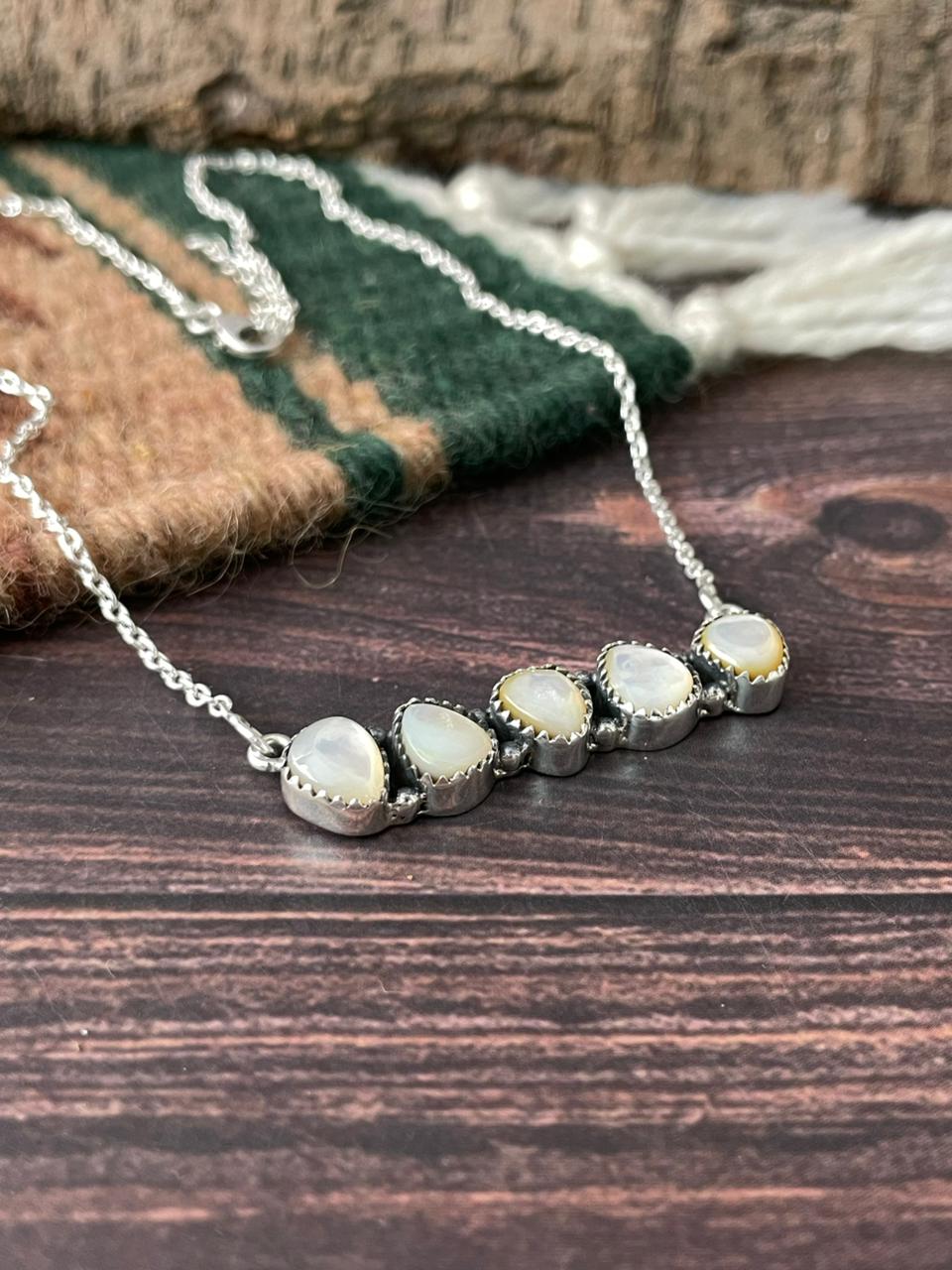 Handmade Sterling Silver Wedding Collection: Mother of Pearl Necklace "Signed Nizhoni"
