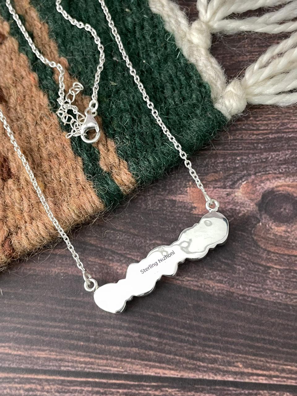 Handmade Sterling Silver Wedding Collection: Mother of Pearl Necklace "Signed Nizhoni"