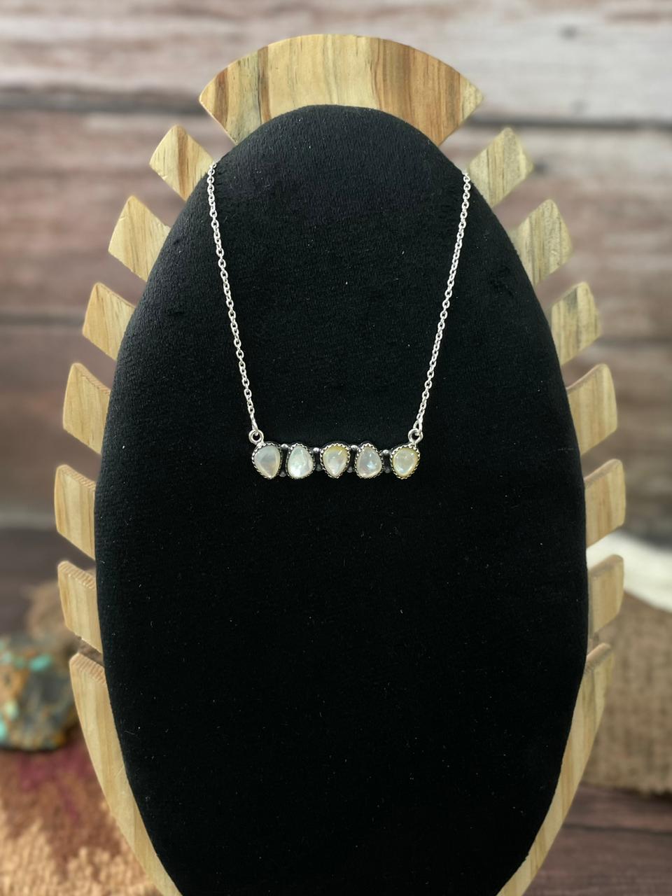 Handmade Sterling Silver Wedding Collection: Mother of Pearl Necklace "Signed Nizhoni"
