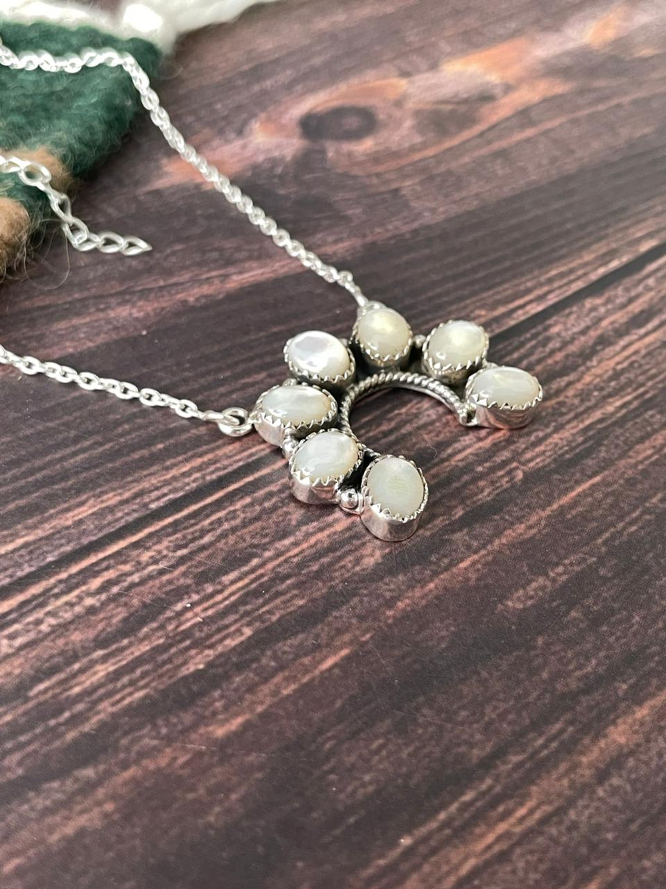 Handmade Sterling Silver Wedding Collection: Mother of Pearl Naja Necklace "Signed Nizhoni"
