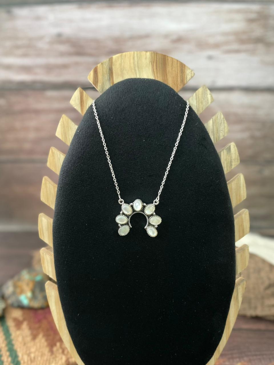 Handmade Sterling Silver Wedding Collection: Mother of Pearl Naja Necklace "Signed Nizhoni"