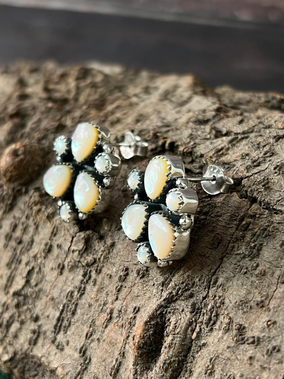 Handmade Sterling Silver Wedding Collection: Mother of Pearl Post Studs Earrings "Signed Nizhoni"