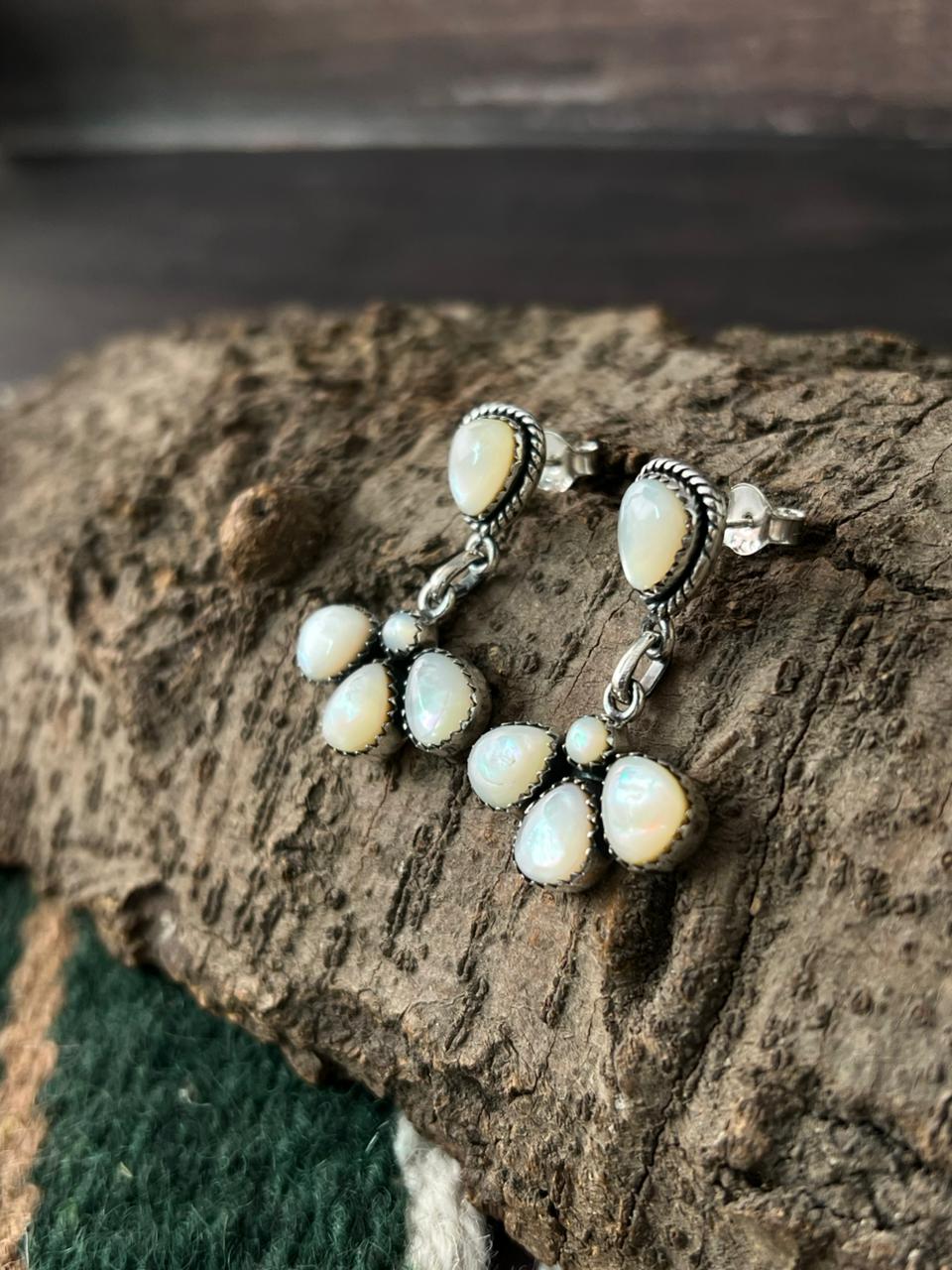 Handmade Sterling Silver Wedding Collection: Mother of Pearl Post Dangle Earrings "Signed Nizhoni"