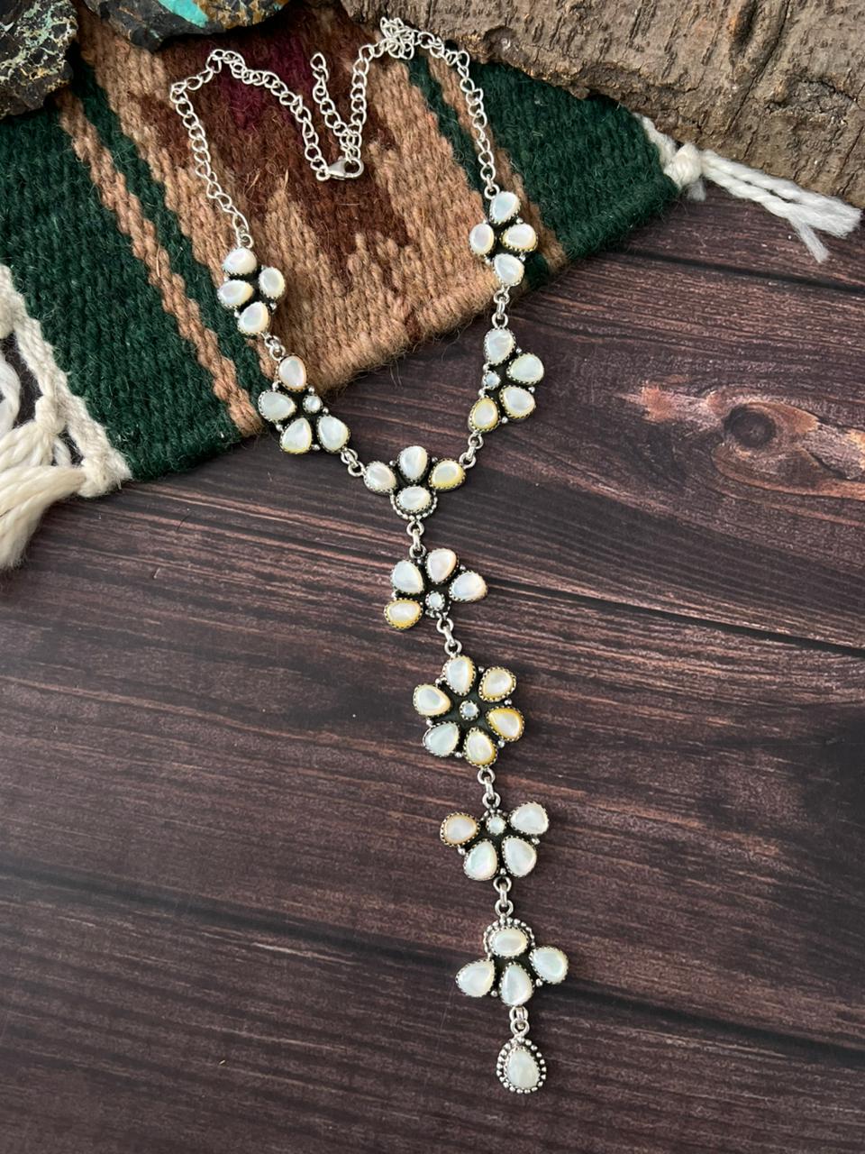 Handmade Sterling Silver Wedding Collection: Mother of Pearl Necklace "Signed Nizhoni"