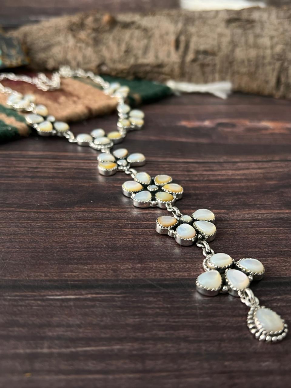Handmade Sterling Silver Wedding Collection: Mother of Pearl Necklace "Signed Nizhoni"