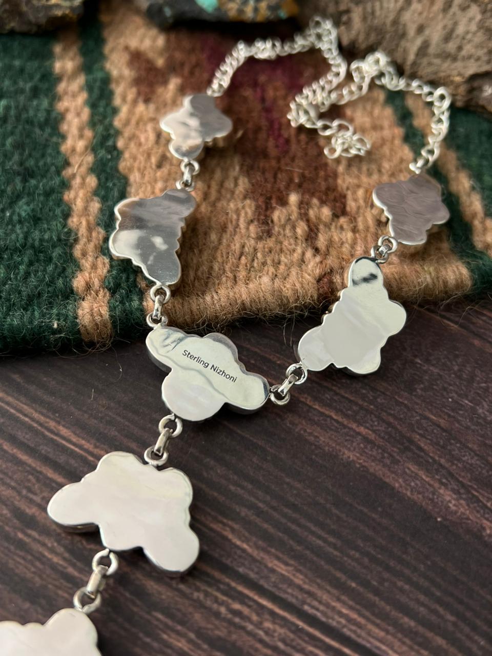 Handmade Sterling Silver Wedding Collection: Mother of Pearl Necklace "Signed Nizhoni"