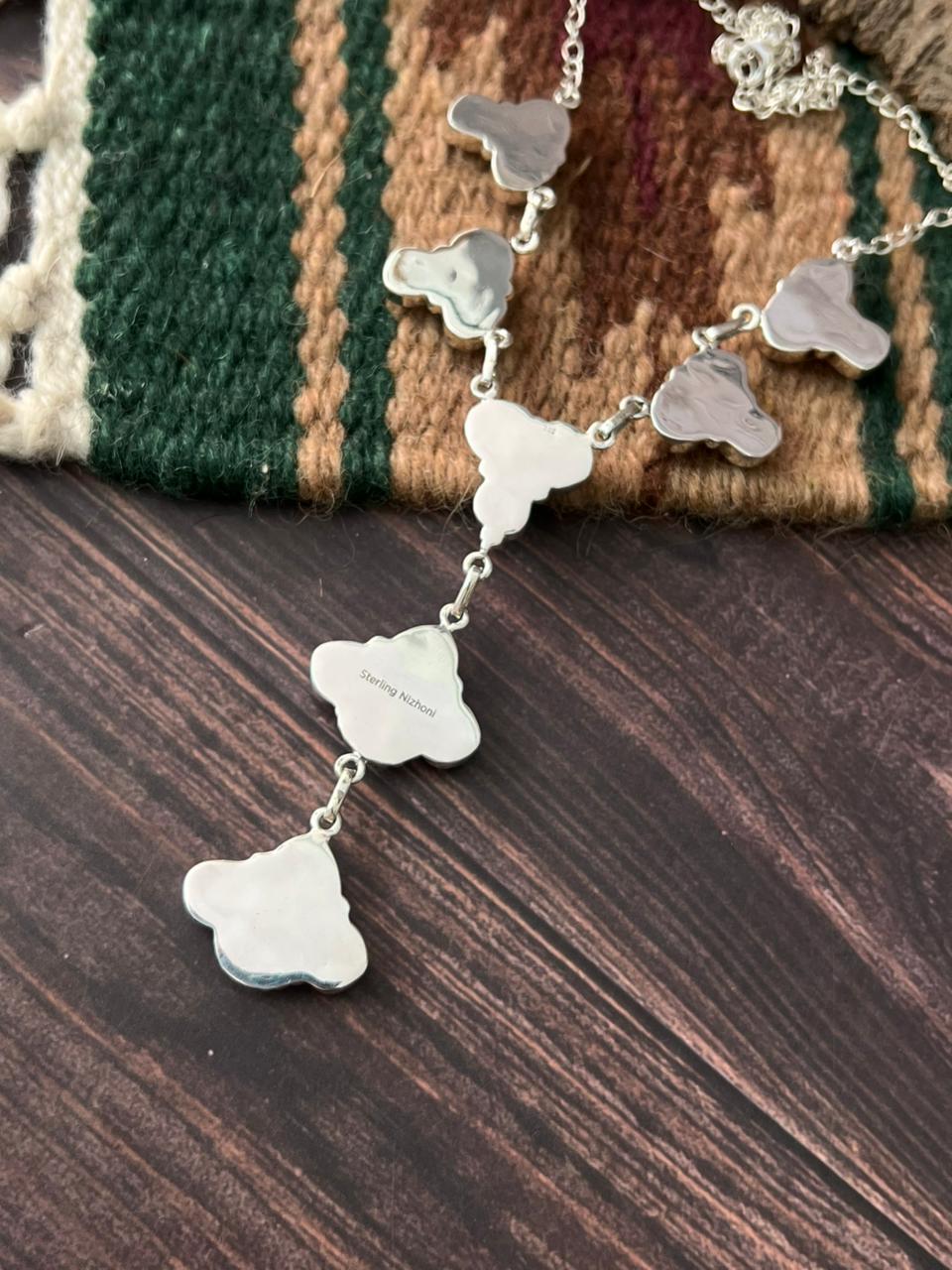 Handmade Sterling Silver Wedding Collection: Mother of Pearl Drop Necklace "Signed Nizhoni"