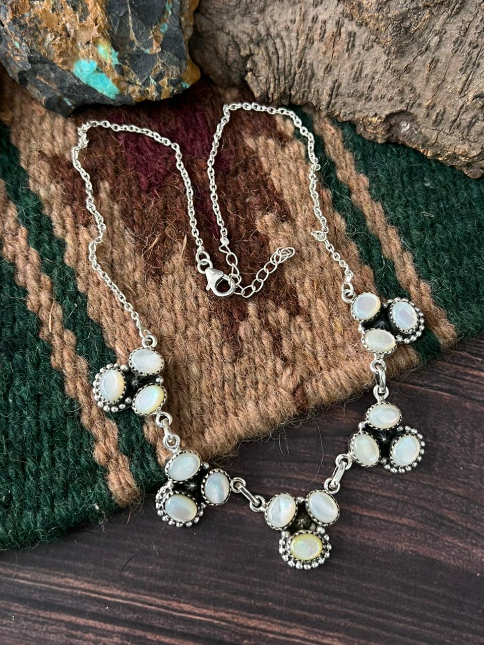 Handmade Sterling Silver Wedding Collection: Mother of Pearl Necklace "Signed Nizhoni"