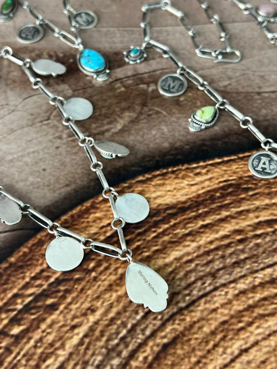 Handmade Sterling Silver Mama Collection: Pink Opal with Sonoran Mountain, Paloma and Palomino Turquoise Necklace "Signed Nizhoni"
