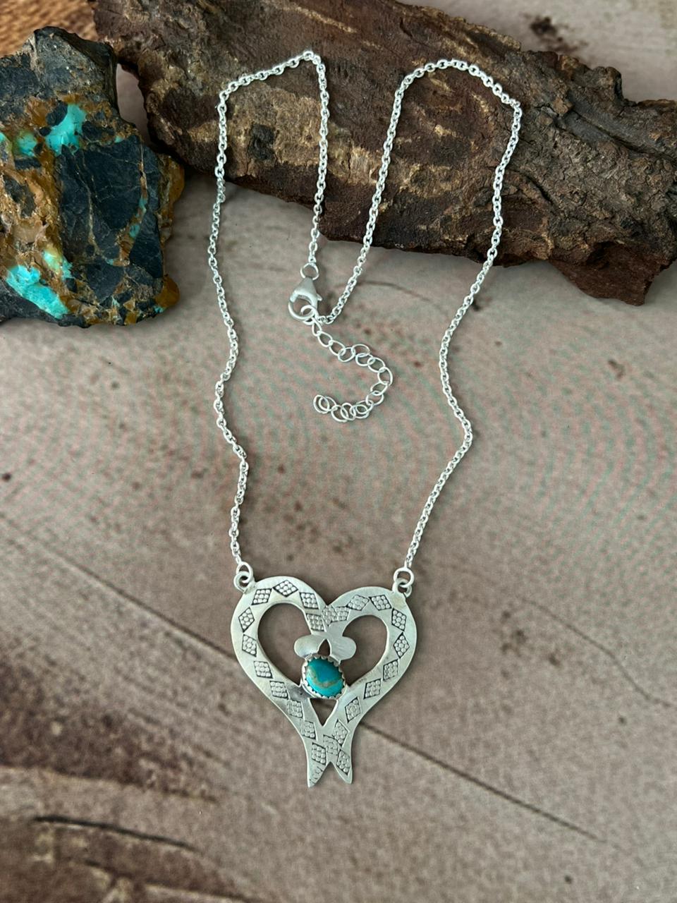 Handmade Sterling Silver Mama Collection: Kingman Turquoise Necklace "Signed Nizhoni"