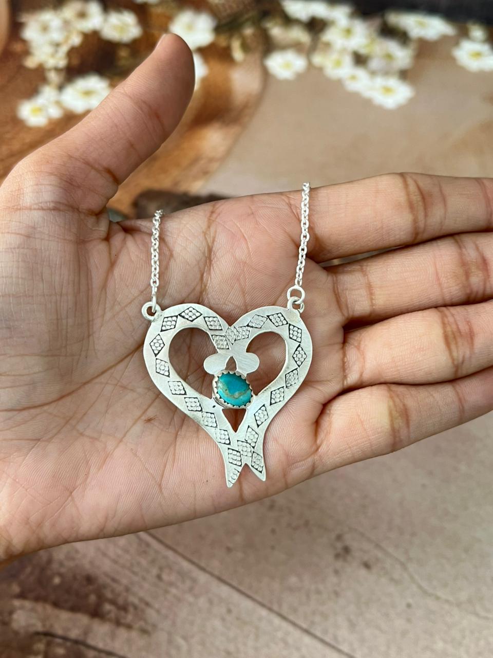 Handmade Sterling Silver Mama Collection: Kingman Turquoise Necklace "Signed Nizhoni"