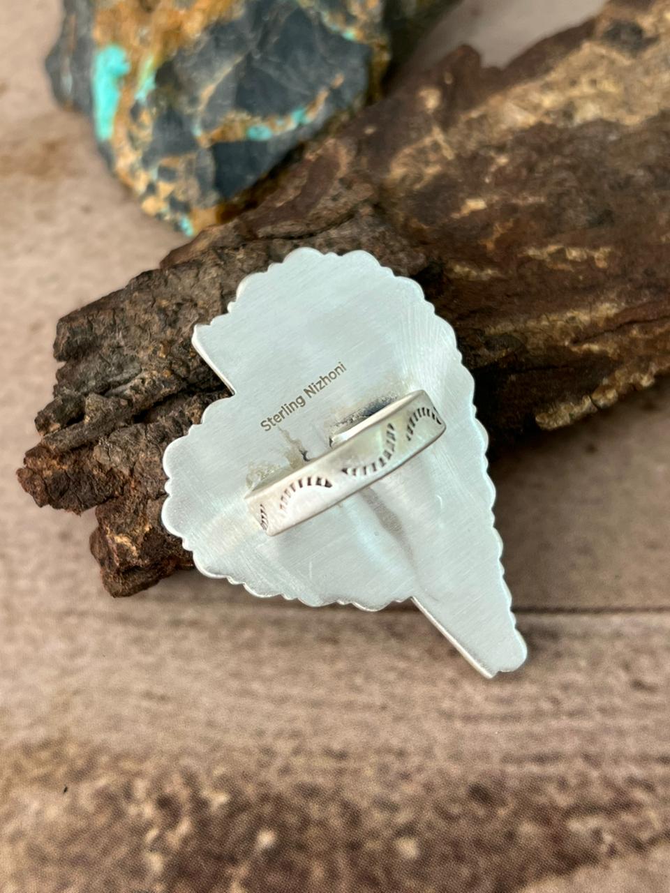 Handmade Sterling Silver Mama Collection: Wild horse Magnesite with Kingman Turquoise Adjustable Rings "Signed Nizhoni"