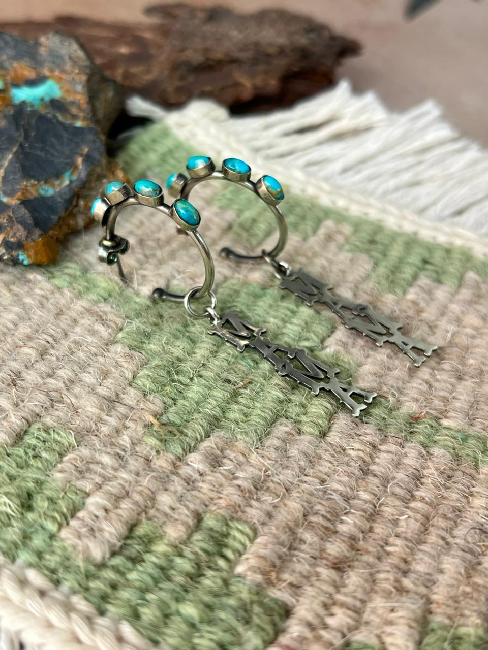 Handmade Sterling Silver Mama Collection: Kingman Turquoise Post Dangle Earrings