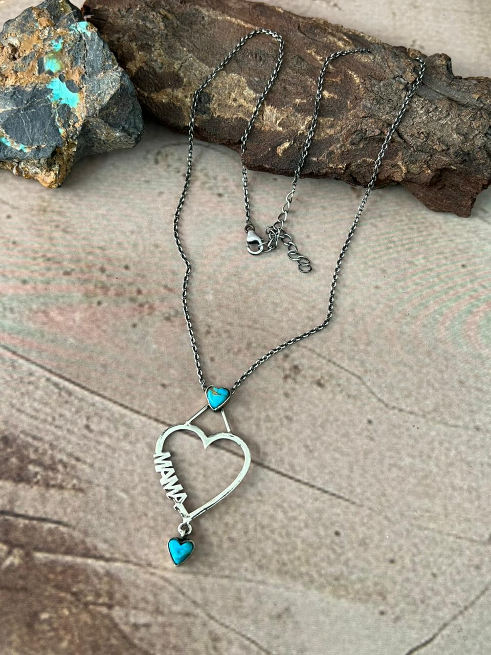 Handmade Sterling Silver Mama Collection: Kingman Turquoise Heart Necklace