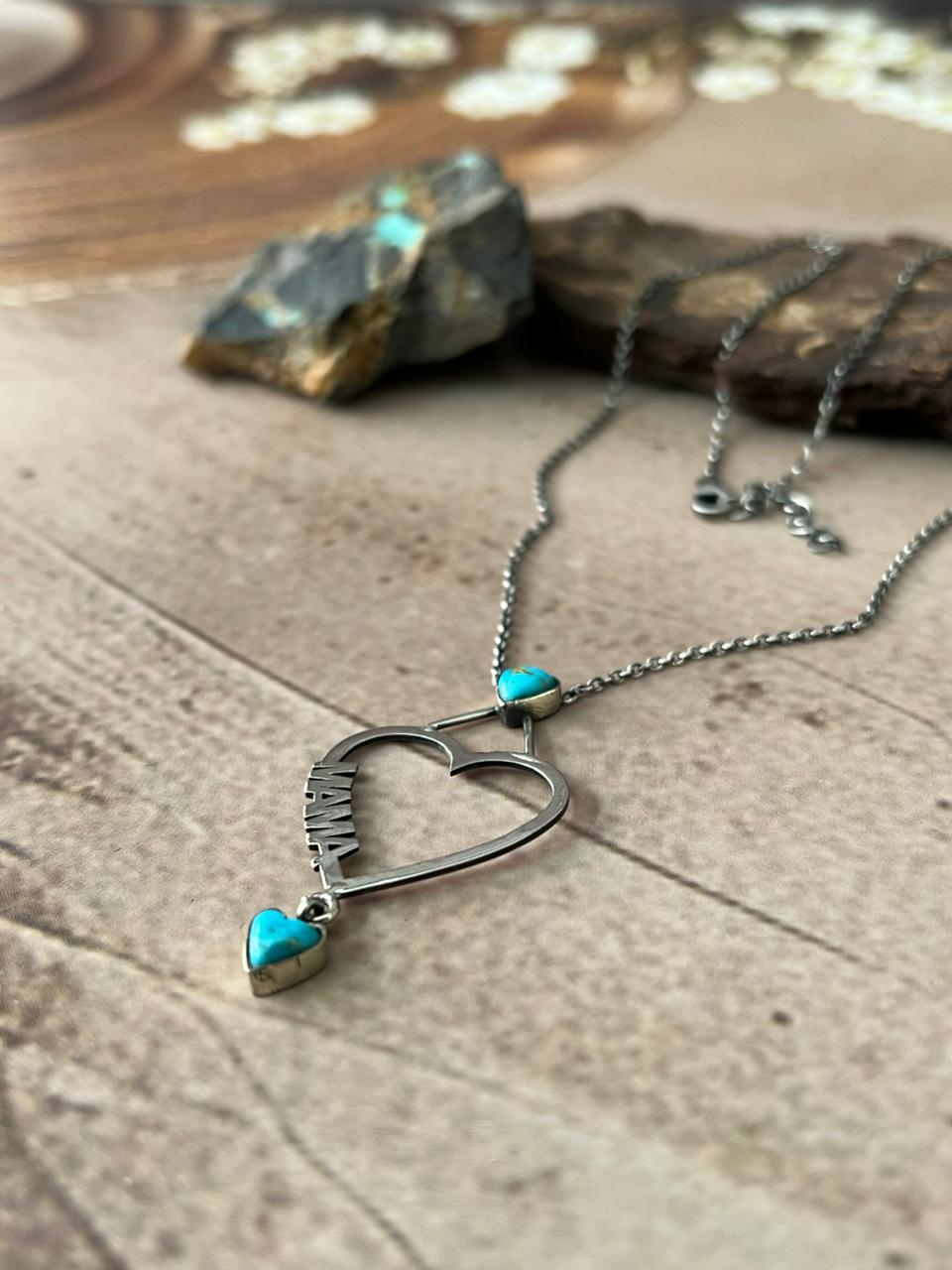 Handmade Sterling Silver Mama Collection: Kingman Turquoise Heart Necklace