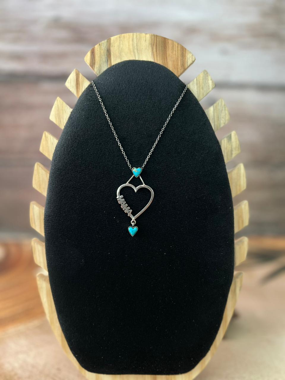 Handmade Sterling Silver Mama Collection: Kingman Turquoise Heart Necklace
