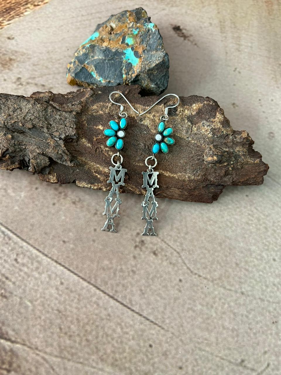 Handmade Sterling Silver Mama Collection: Kingman with White Buffalo Hook Dangle Earrings