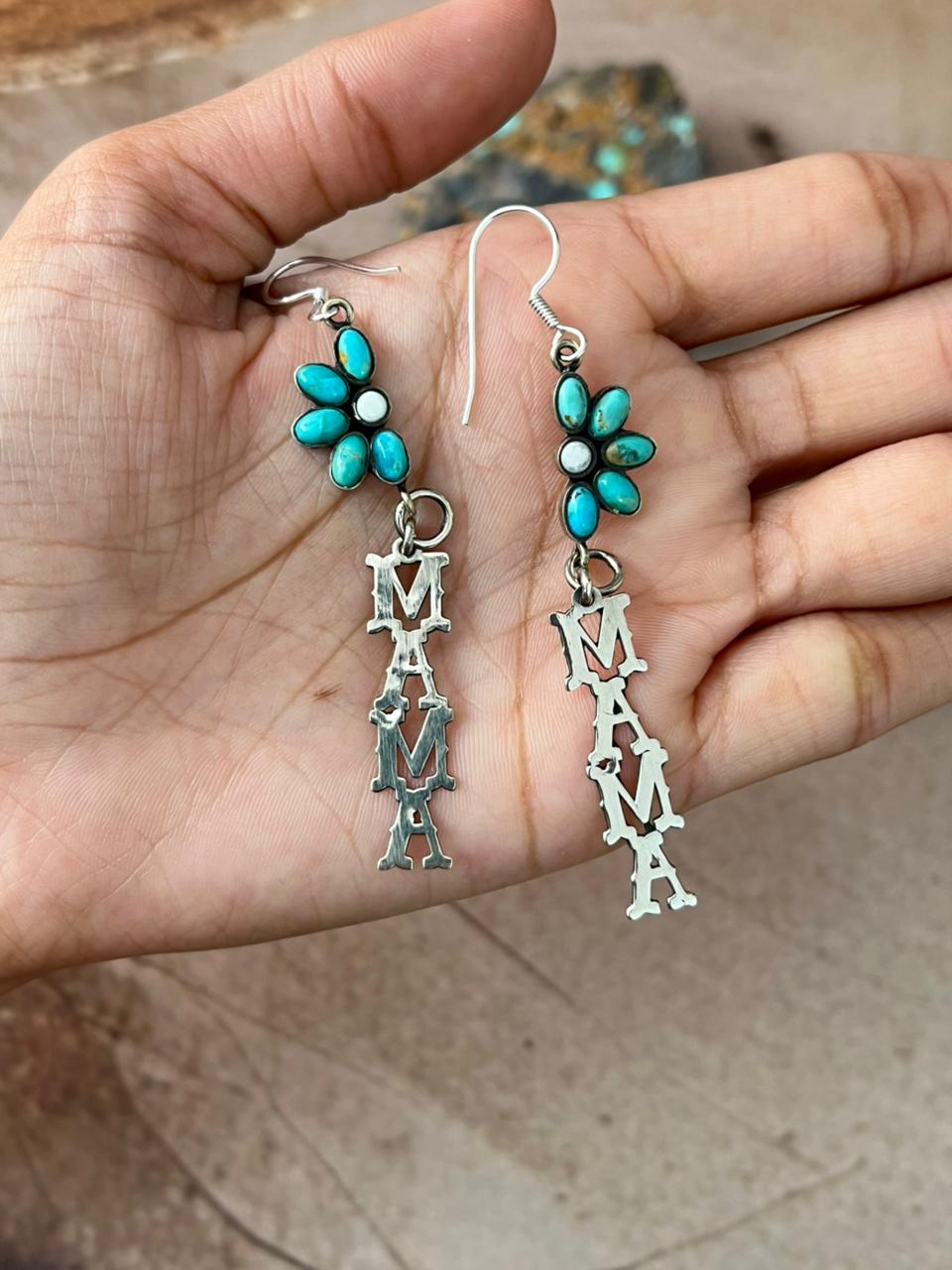 Handmade Sterling Silver Mama Collection: Kingman with White Buffalo Hook Dangle Earrings