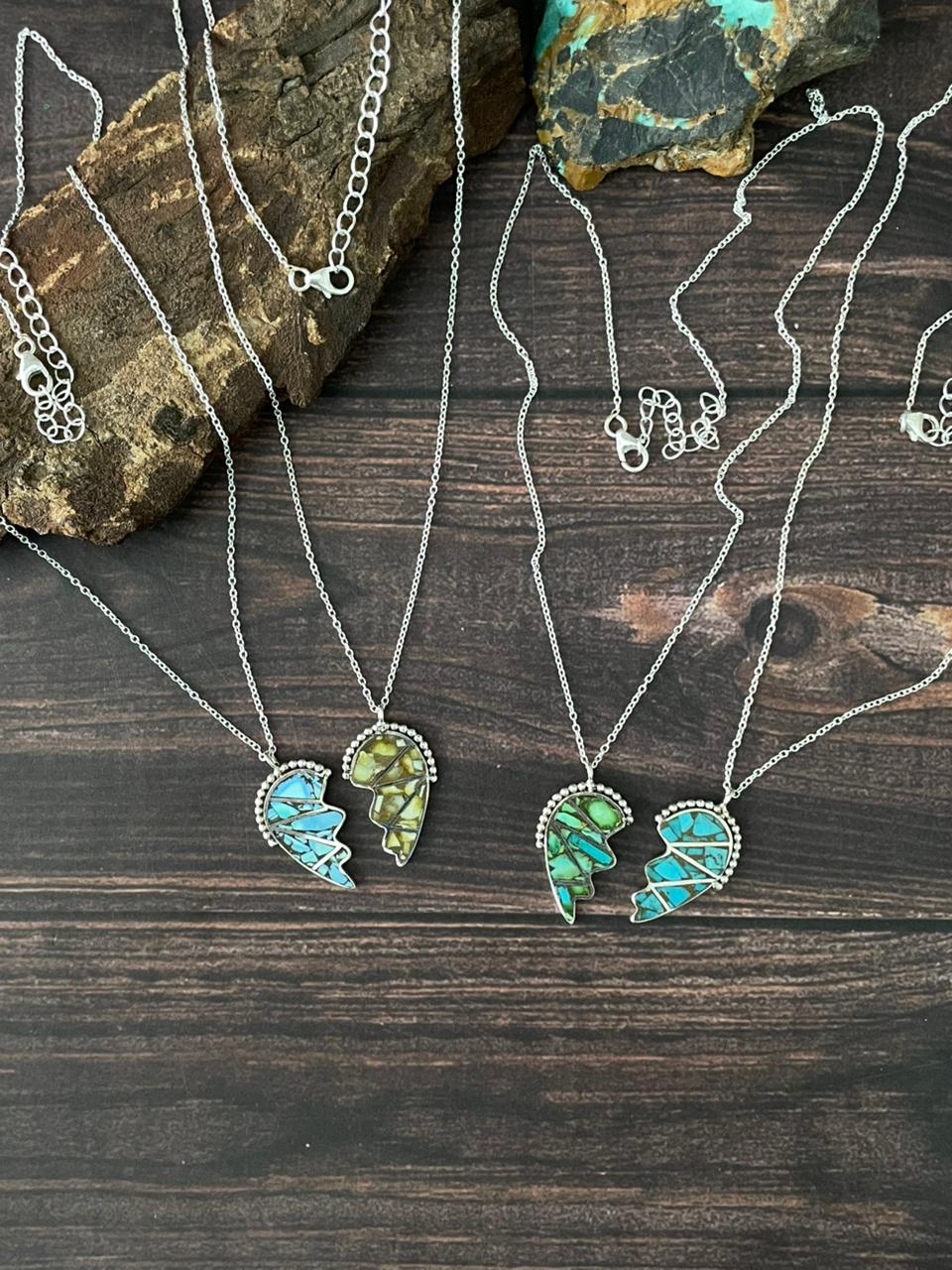 Handmade Sterling Silver Mama Collection: Golden Hills with Palomino Turquoise and Sonoran Mountain with Blue Kingman Turquoise Necklace