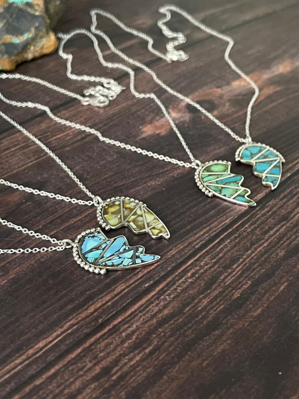 Handmade Sterling Silver Mama Collection: Golden Hills with Palomino Turquoise and Sonoran Mountain with Blue Kingman Turquoise Necklace