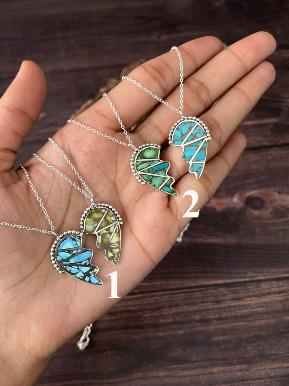Handmade Sterling Silver Mama Collection: Golden Hills with Palomino Turquoise and Sonoran Mountain with Blue Kingman Turquoise Necklace