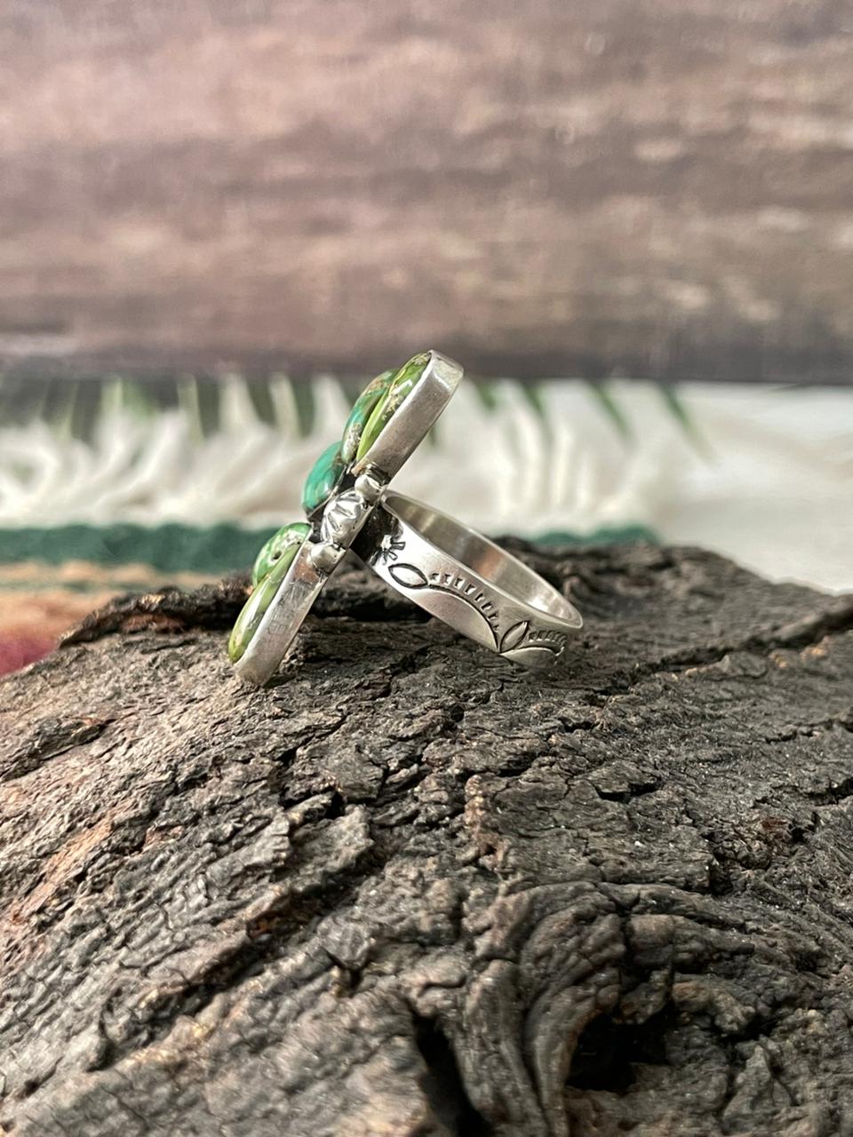 Handmade Sterling Silver Sonoran Mountain Turquoise Adjustable Ring "Signed Nizhoni"