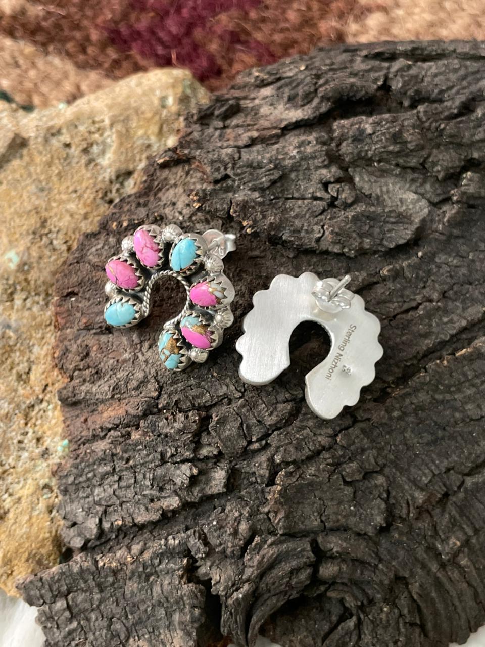 Handmade Sterling Silver Cotton Candy Post Studs Naja Earrings "Signed Nizhoni"