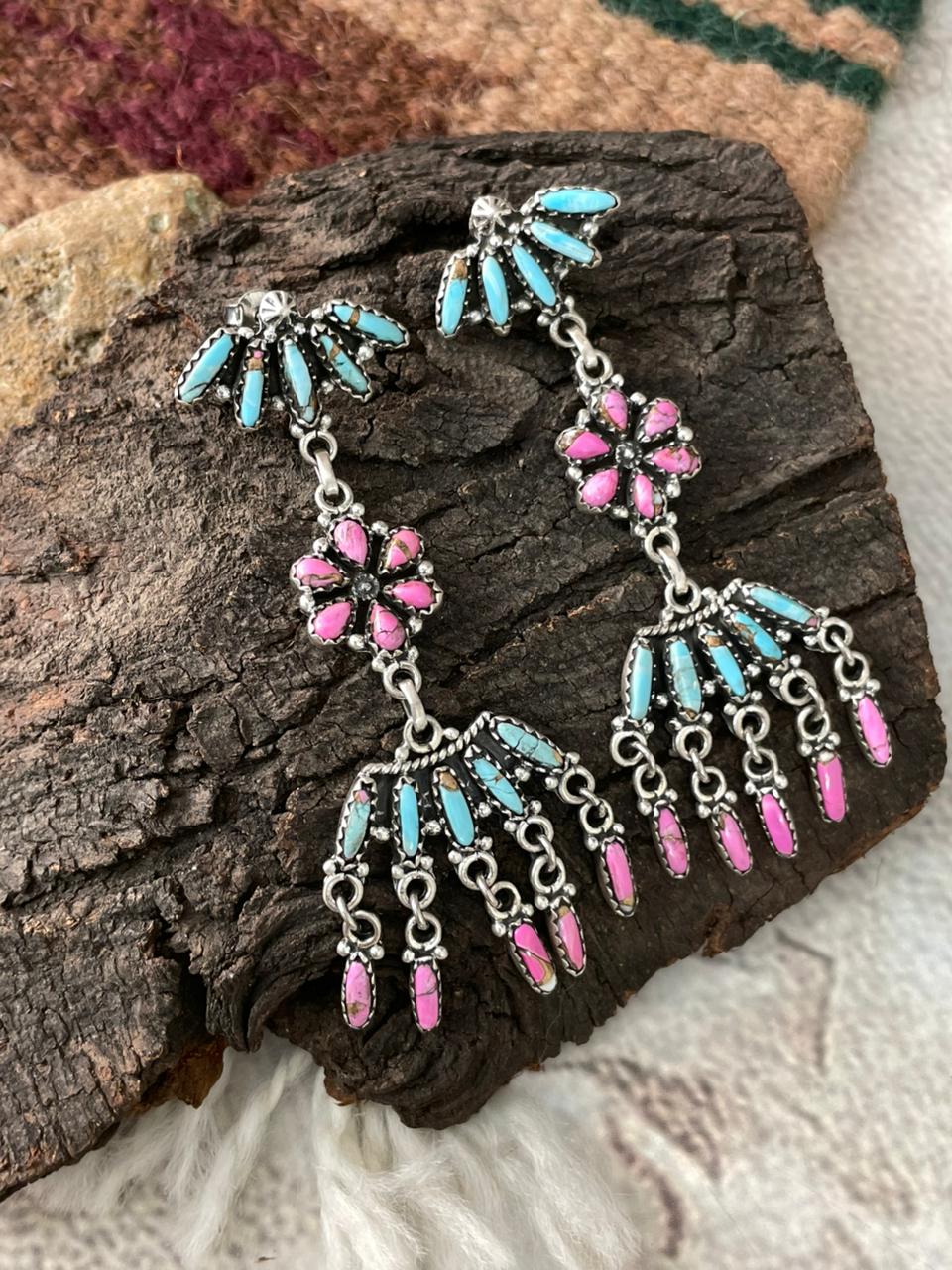 Handmade Sterling Silver Cotton Candy Post Dangle Earrings "Signed Nizhoni"
