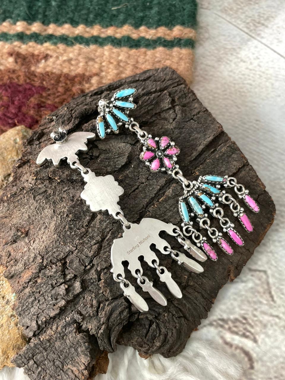 Handmade Sterling Silver Cotton Candy Post Dangle Earrings "Signed Nizhoni"
