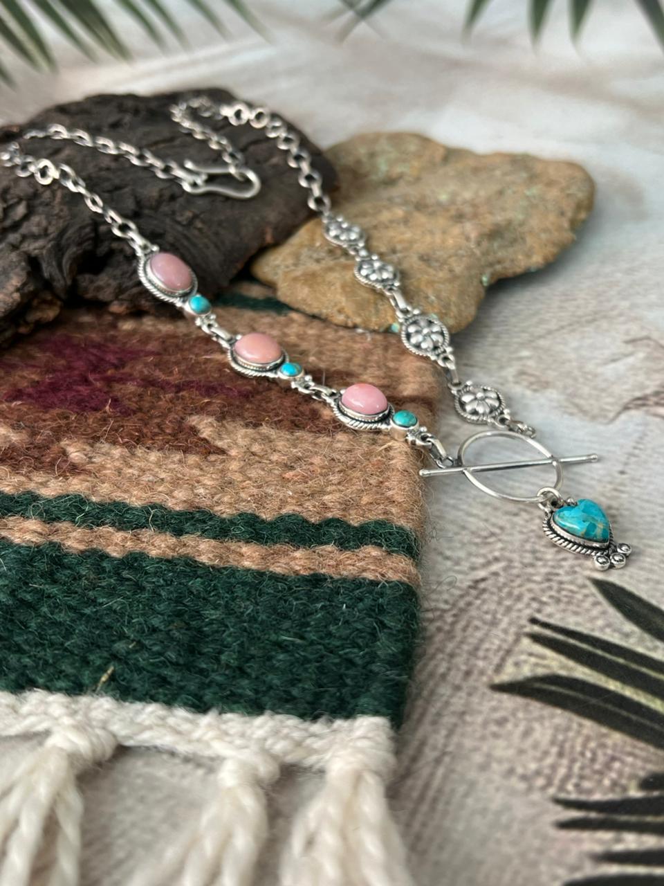 Handmade Sterling Silver Kingman with Pink Opal Necklace "Signed Nizhoni"