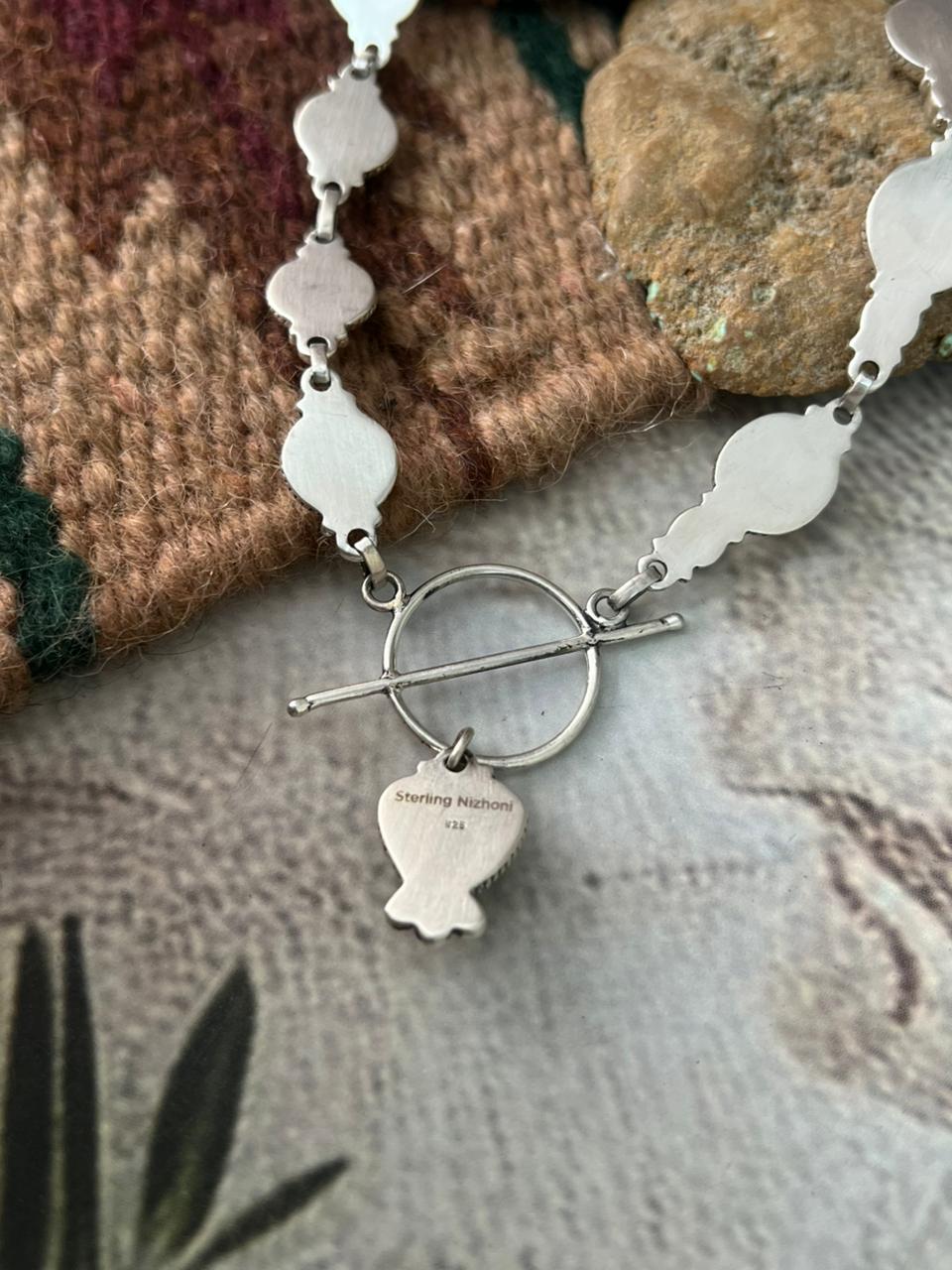 Handmade Sterling Silver Kingman with Pink Opal Necklace "Signed Nizhoni"