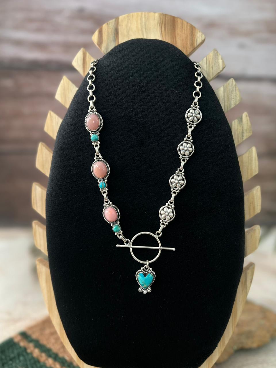 Handmade Sterling Silver Kingman with Pink Opal Necklace "Signed Nizhoni"