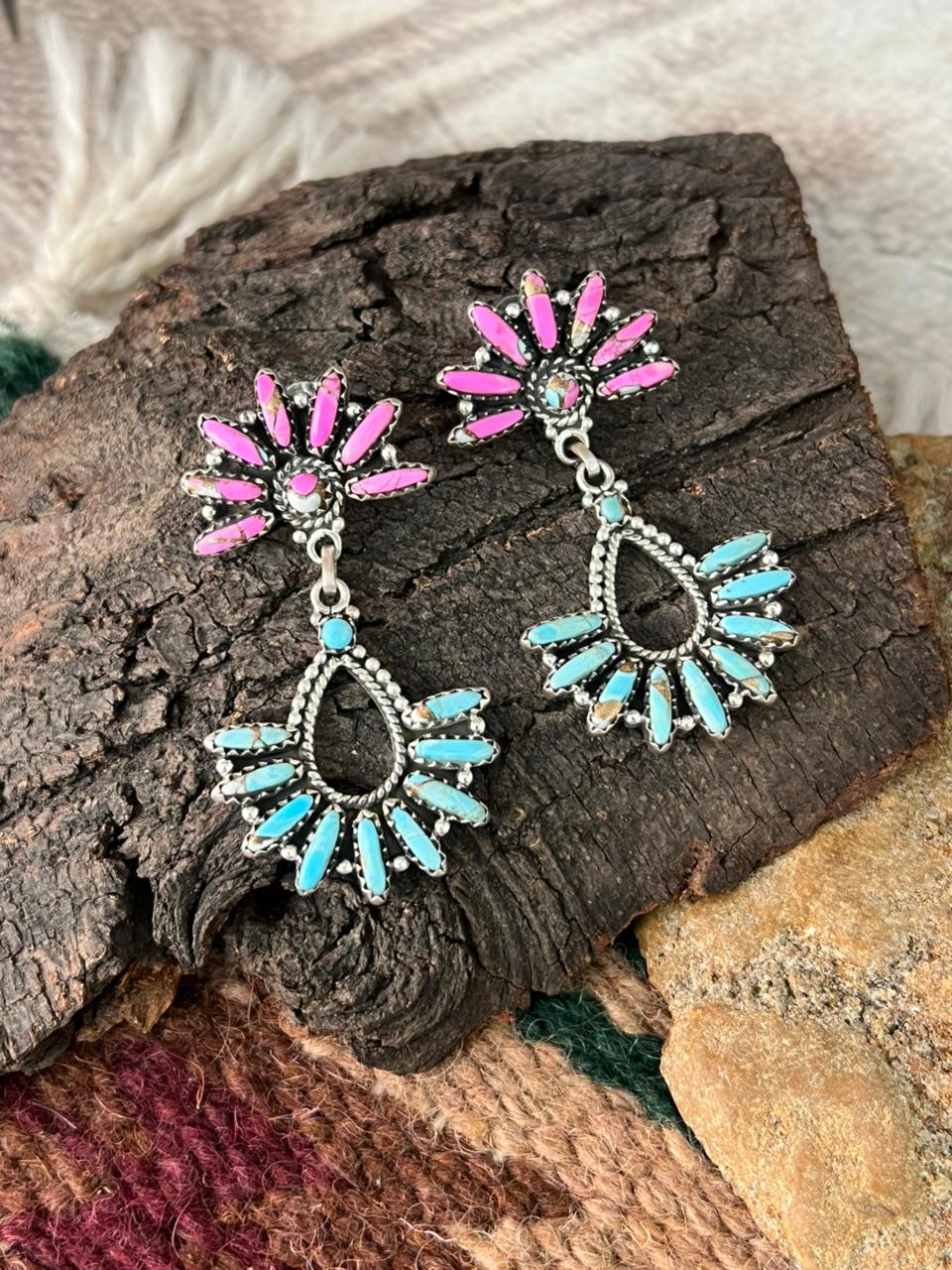 Handmade Sterling Silver Cotton Candy Post Dangle Earrings "Signed Nizhoni"