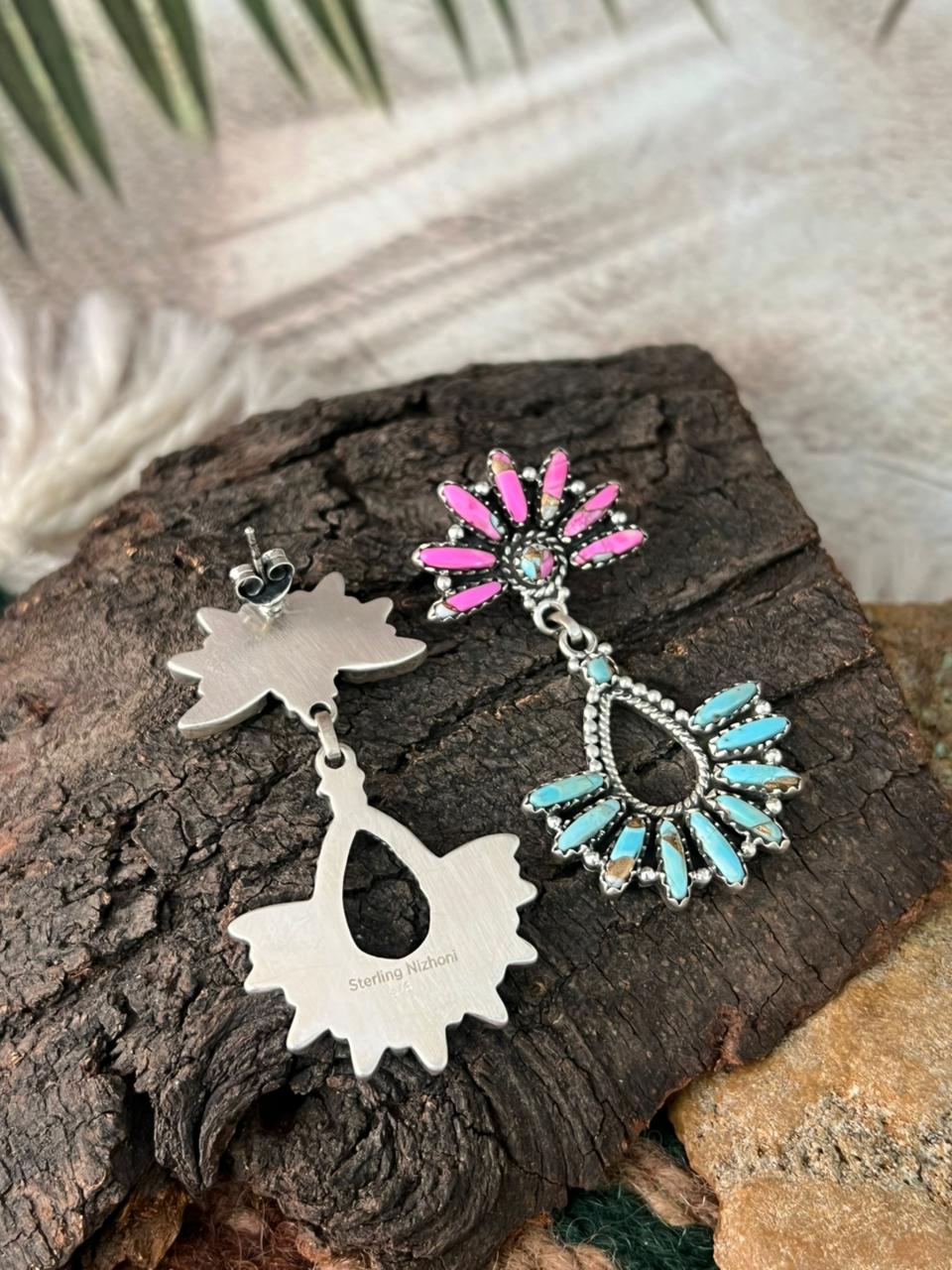 Handmade Sterling Silver Cotton Candy Post Dangle Earrings "Signed Nizhoni"