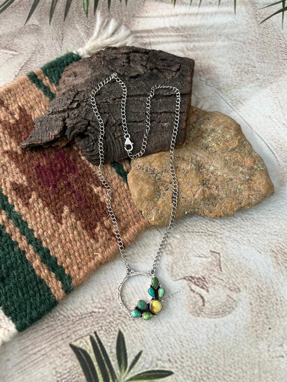 Handmade Sterling Silver Palomino with Emerald Valley Turquoise Necklace "Signed Nizhoni"