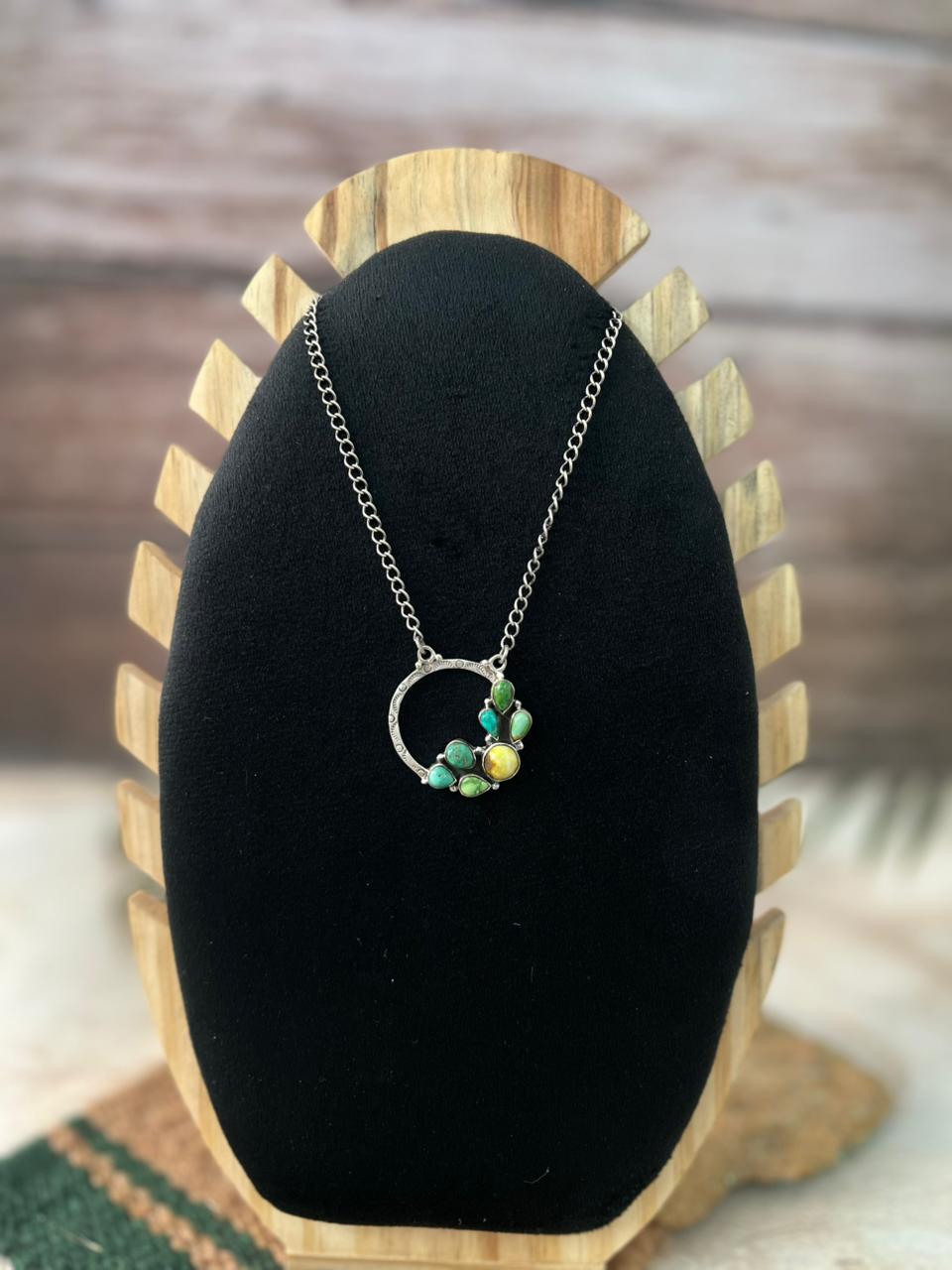Handmade Sterling Silver Palomino with Emerald Valley Turquoise Necklace "Signed Nizhoni"