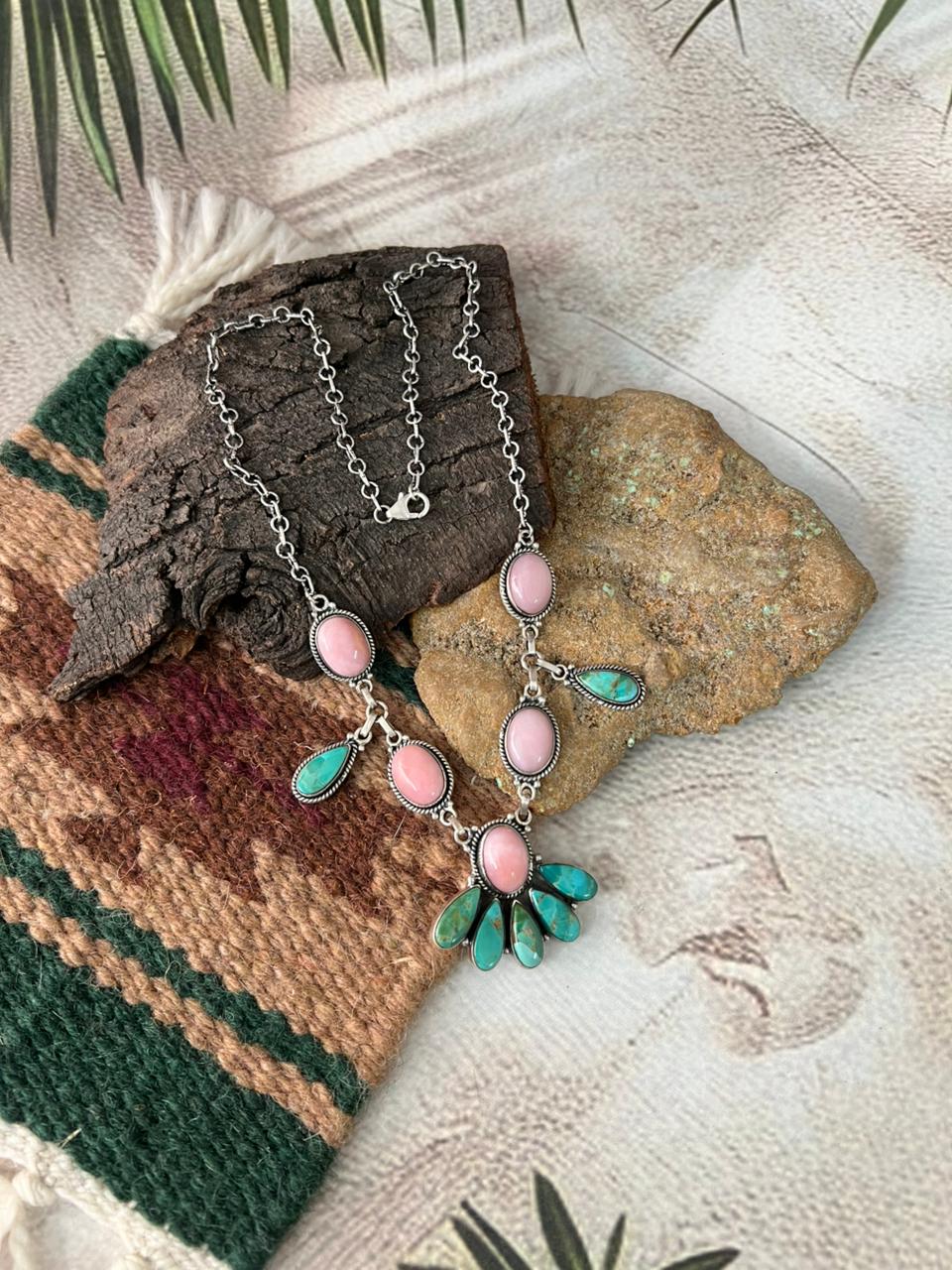 Handmade Sterling Silver Kingman with Pink Opal Necklace "Signed Nizhoni"