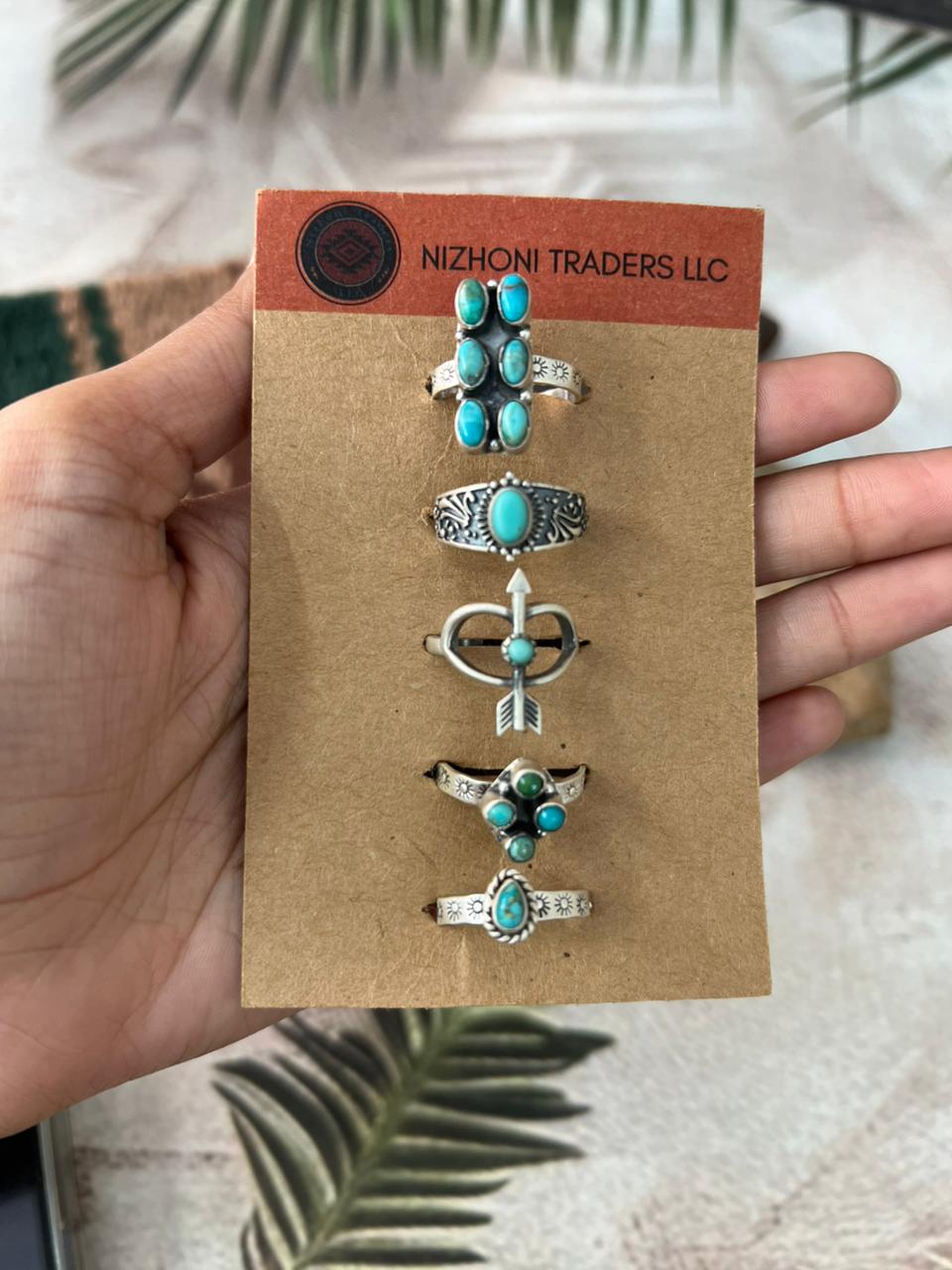 Handmade Sterling Silver Kingman Turquoise Adjustable Ring Card