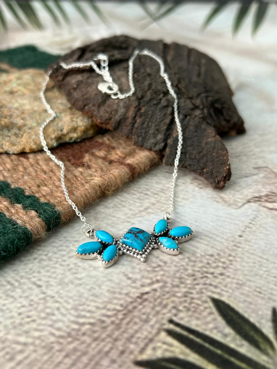 Handmade Sterling Silver Blue Kingman Turquoise Necklace "Signed Nizhoni"