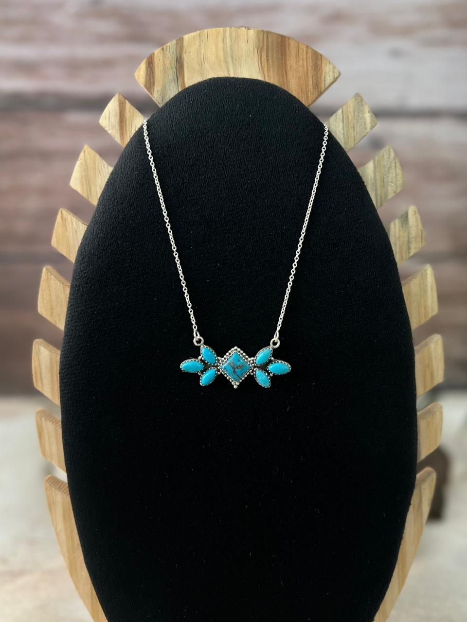 Handmade Sterling Silver Blue Kingman Turquoise Necklace "Signed Nizhoni"