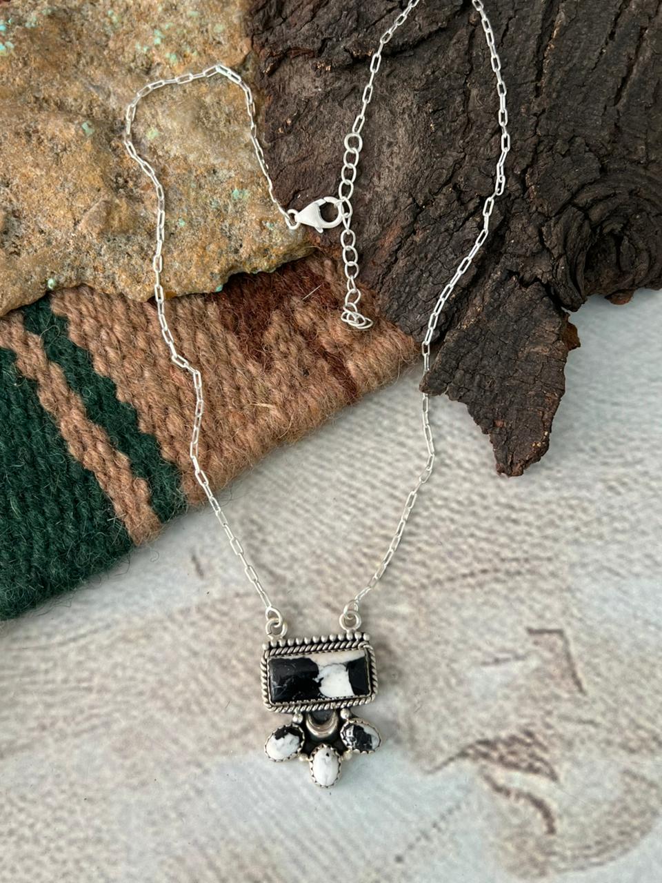 Handmade Sterling Silver White Buffalo Necklace "Signed Nizhoni"