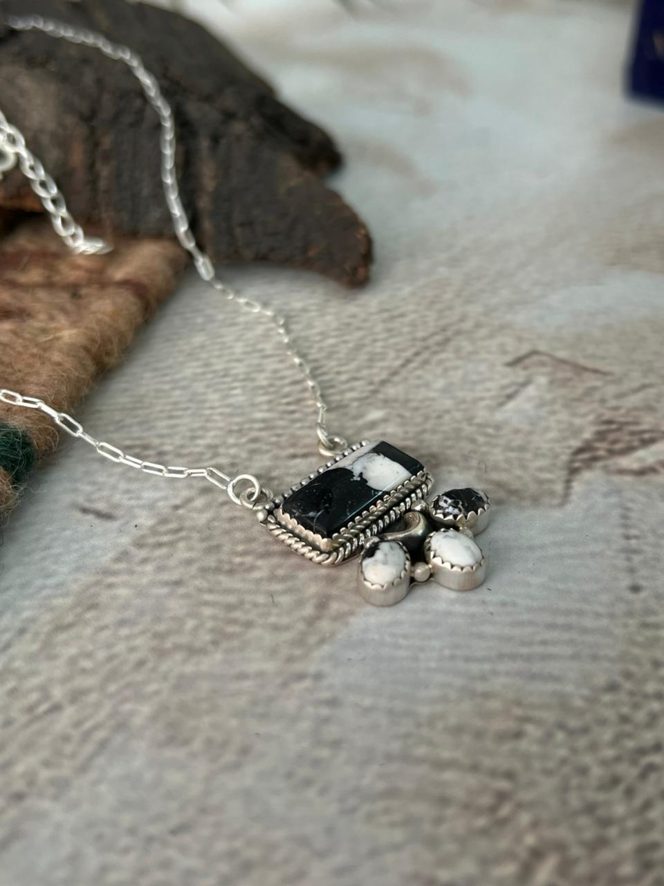 Handmade Sterling Silver White Buffalo Necklace "Signed Nizhoni"