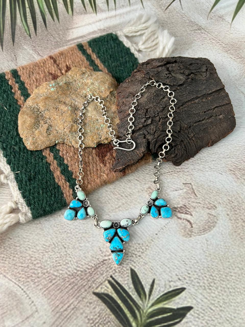 Handmade Sterling Silver Sierra Bella with Paloma Turquoise Necklace "Signed Nizhoni"