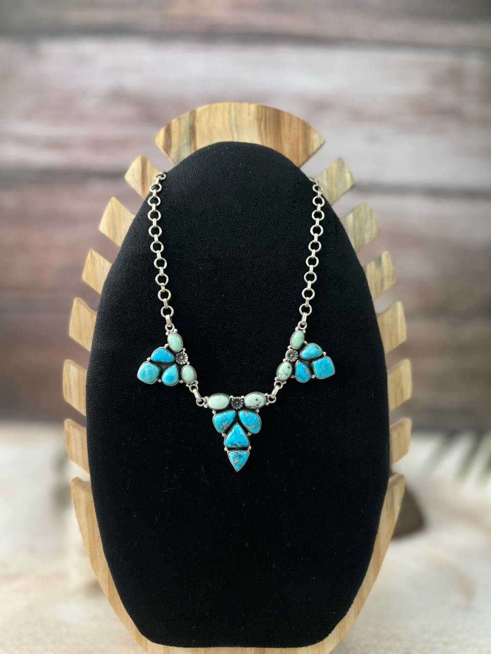 Handmade Sterling Silver Sierra Bella with Paloma Turquoise Necklace "Signed Nizhoni"