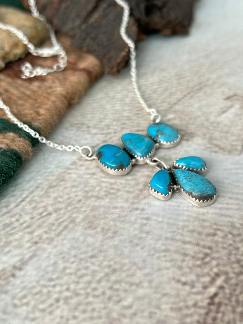 Handmade Sterling Silver Blue Kingman Turquoise Necklace "Signed Nizhoni"